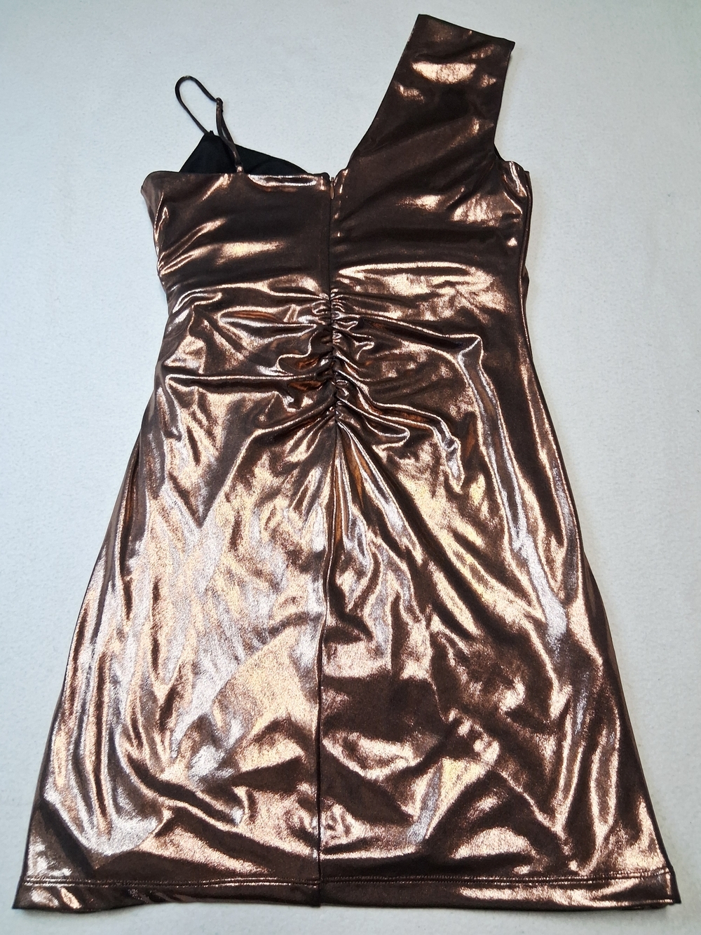 BCBGMaxAzria Metallic Bronze One-Shoulder Mini Dress - Picture 7 of 7